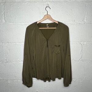 Free People Women's Green Roll Tab Sleeve Oversized V-Neck Modal Top Size XS